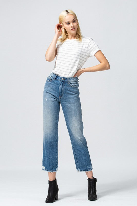 Enfold High Rise Distressed Crop Straight Jeans - Good Times Boutique