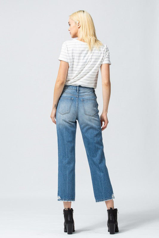 Enfold High Rise Distressed Crop Straight Jeans - Good Times Boutique