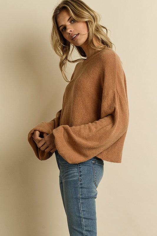 Soft Bubble Sleeve Sweater - Sand - Good Times Boutique
