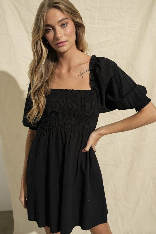 Joanna Smocking Dress - Black - Good Times Boutique