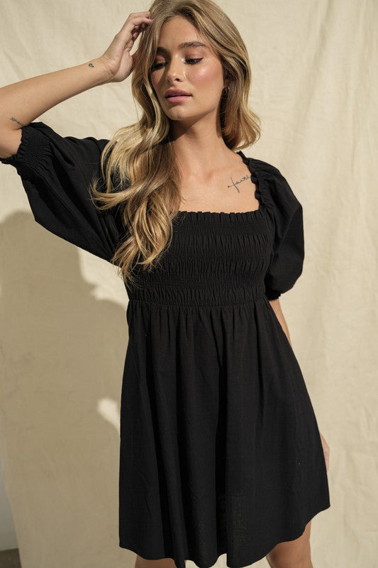 Joanna Smocking Dress - Black - Good Times Boutique