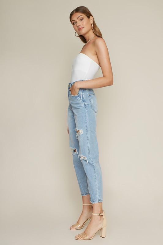 Distressed High-Waisted Denim Jeans - Good Times Boutique