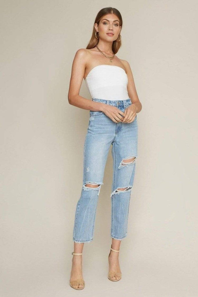 Distressed High-Waisted Denim Jeans - Good Times Boutique