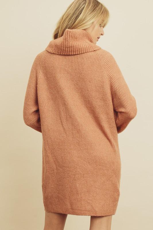 Ribbed Knit Turtleneck Sweater Dress - Clay - Good Times Boutique