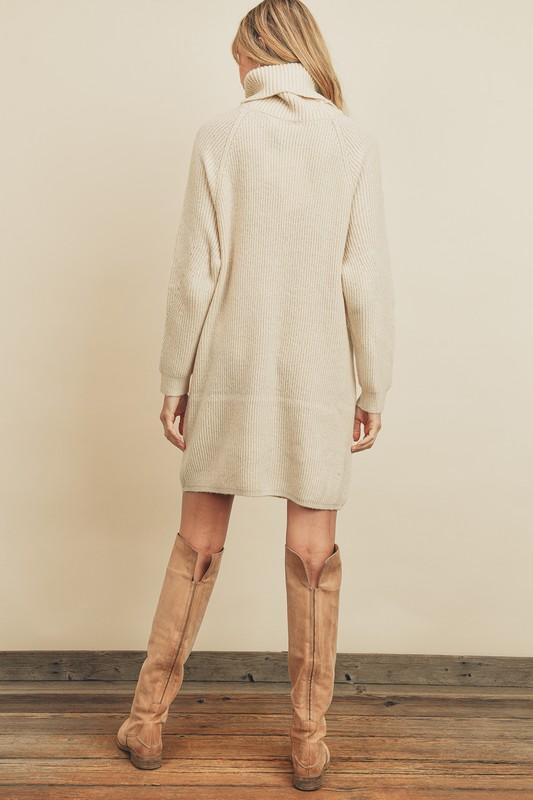 Ribbed Knit Turtleneck Sweater Dress - Cream - Good Times Boutique