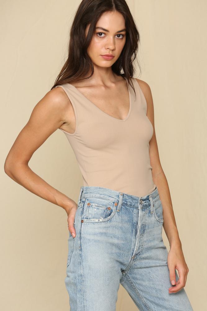 V Neck Tank in Light Taupe - Good Times Boutique