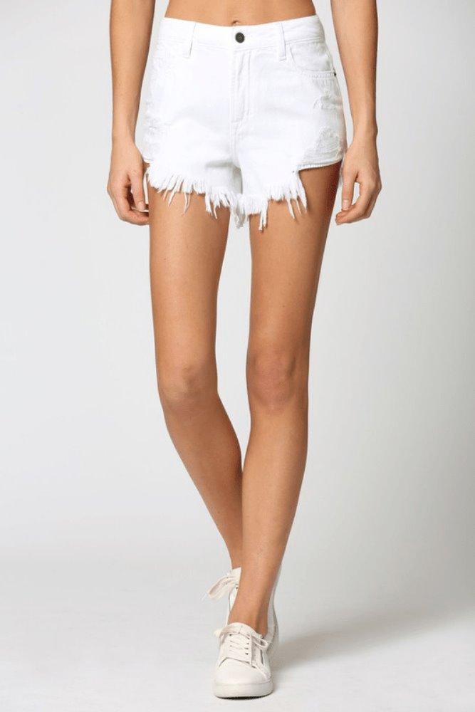 White Destroyed High Rise Frayed Shorts - Good Times Boutique